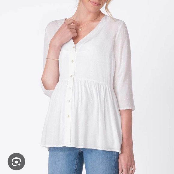 Seraphine Maternity Confetti Fleck White Woven Drop Waist Blouse Button Front 6 - Picture 16 of 16
